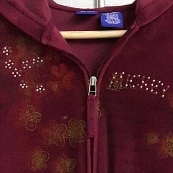2/$15 Disney Mickey Mouse Velour Hoodie Red Size Small Red Ribbed Zip Sweatshirt - Picture 4 of 7